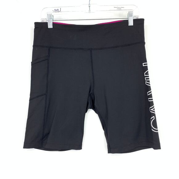 Calvin Klein Pull On Athletic Bike Shorts Womens Size XL Black Side Logo - Picture 1 of 8